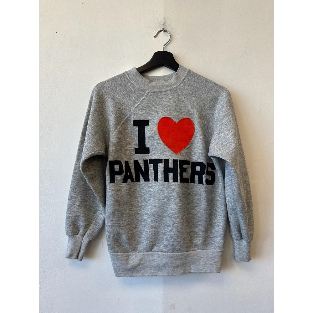 Vintage I Love Panthers Sweatshirt Mens XS Gray Fleece School‎ Pullover 80s